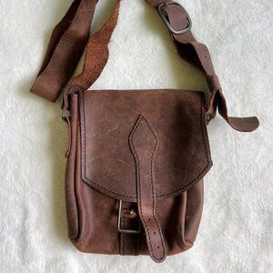 VTG Rustic Brown Leather Crossbody Satchel